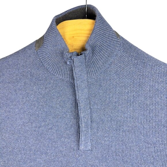 John W. Nordstrom Sweater Men M Blue Italian Merino Wool Waffle Knit 1/4 Zip - Picture 3 of 12